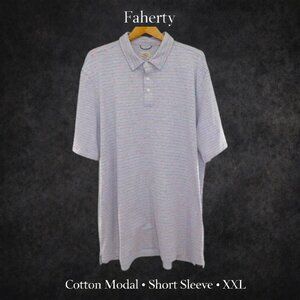 Faherty Striped Polo Shirt Red Blue Short Sleeve Cotton Modal XXL